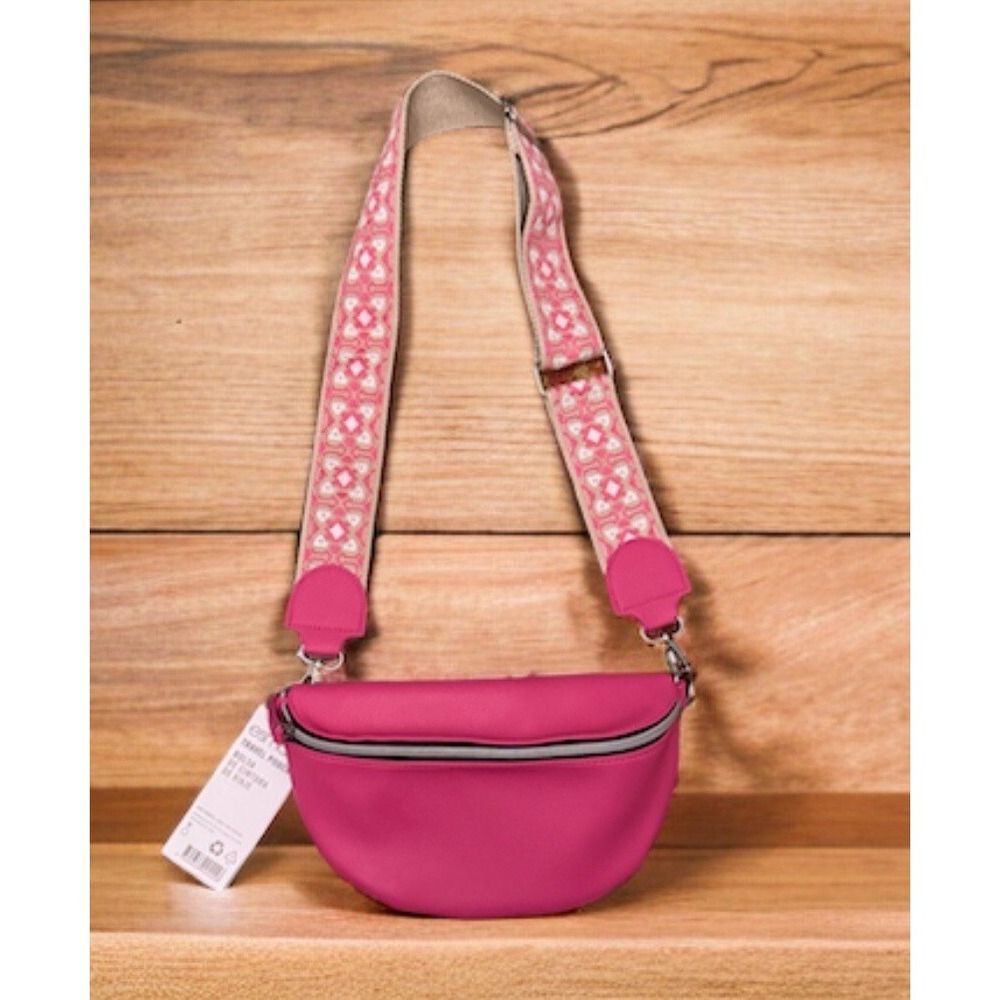 New Ladies Pink Crossbody Purse With Adjustable Aztec Strap